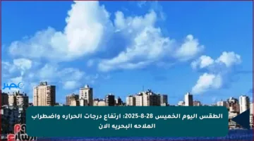 الطقس اليوم الخميس 28-8-2025: ارتفاع درجات الحرارة واضطراب الملاحة البحرية الآن